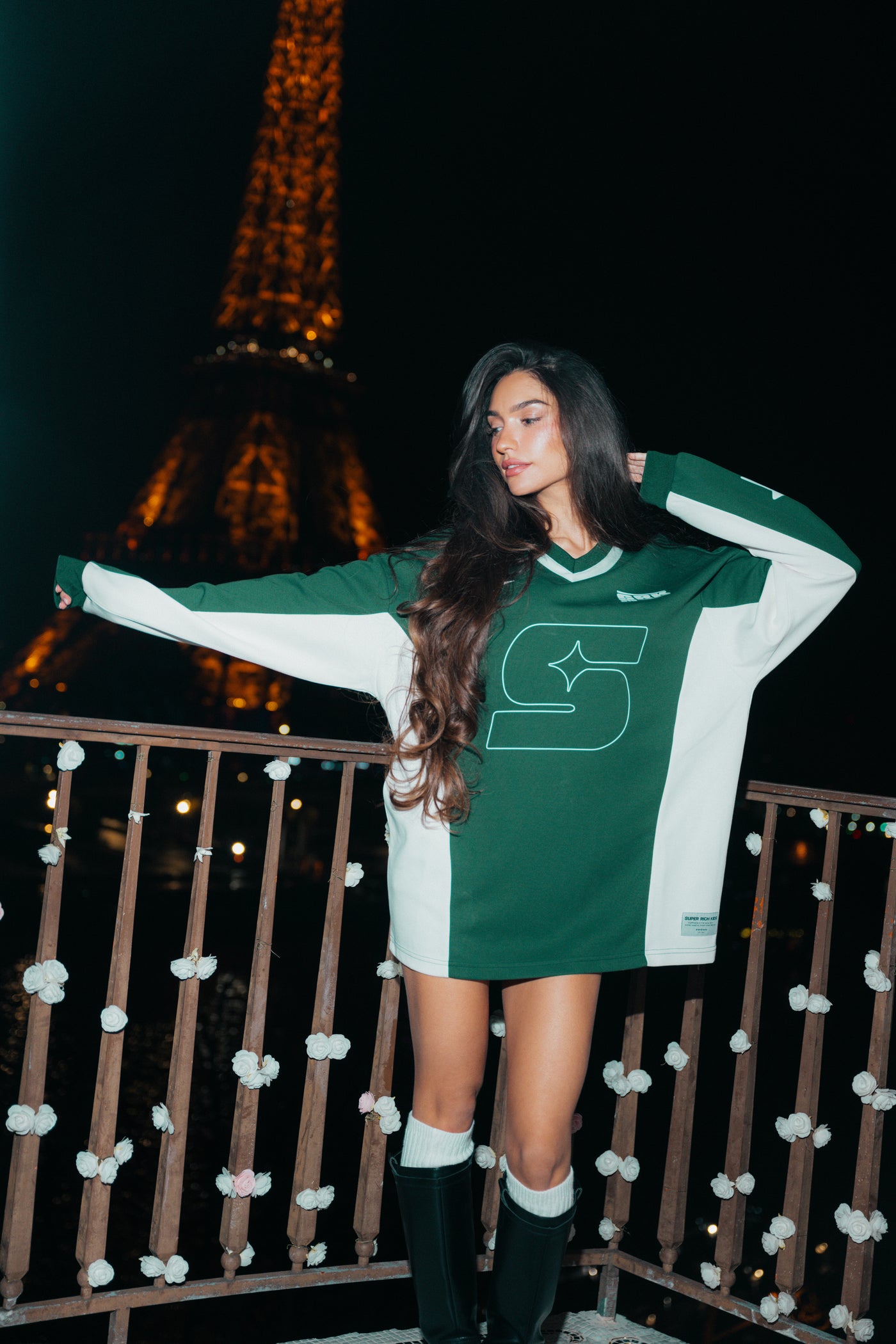 SRK 'PARIS' Oversized Jersey Green & Off white