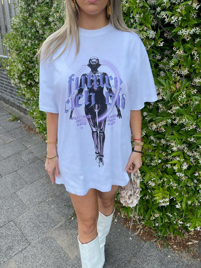 T-Shirt 'Future Rich Kid' Wit met paars